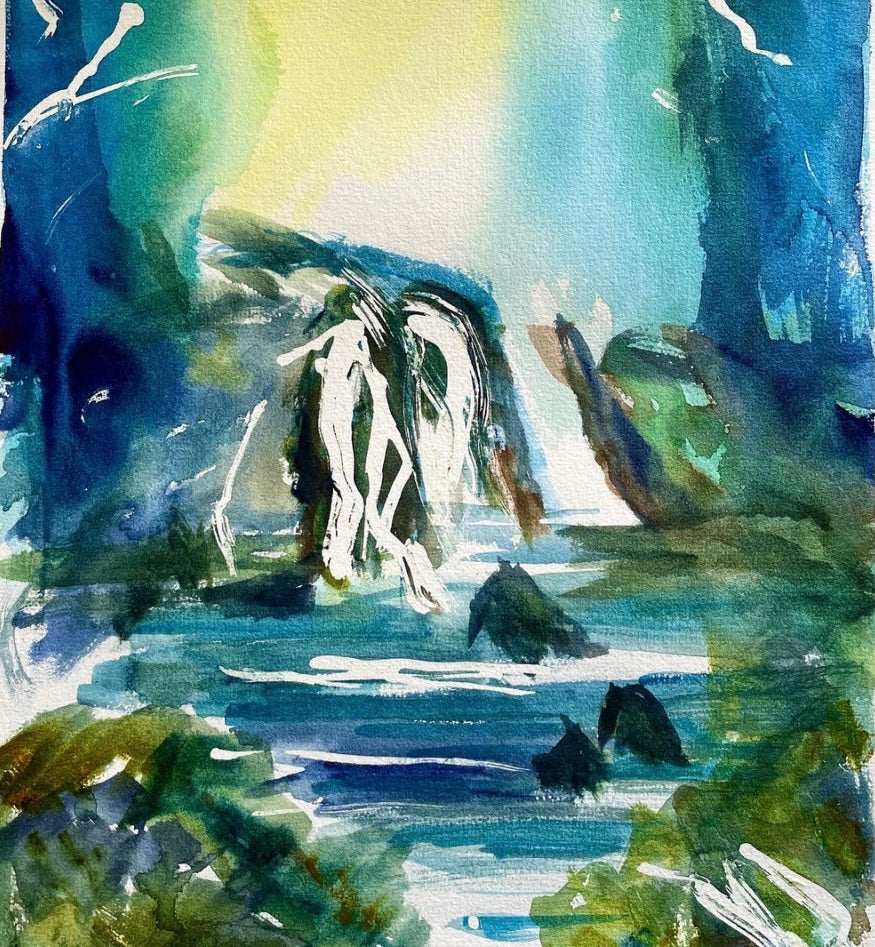 Original Art-Mixed media - Mystic Waterfall