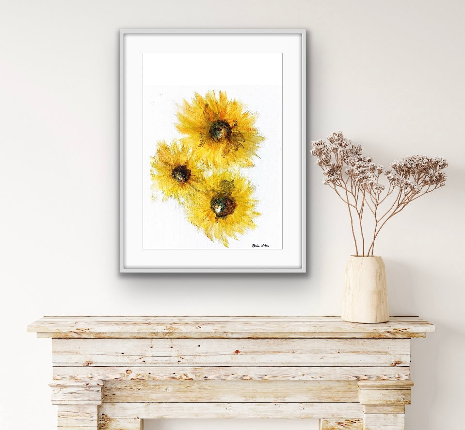 Original Art-Watercolour -Sunflower Trio