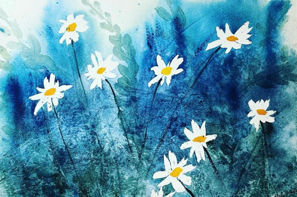 SOLD-Original Art -Mixed Media-Please don’t step on the daisies