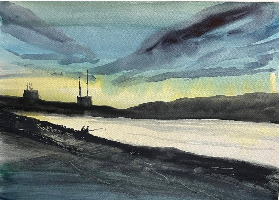 Watercolour - The Fishermen at dusk