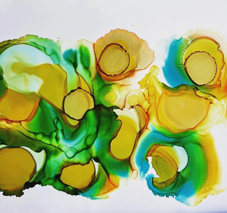 Original Art-Alcohol Ink - Gold and Green