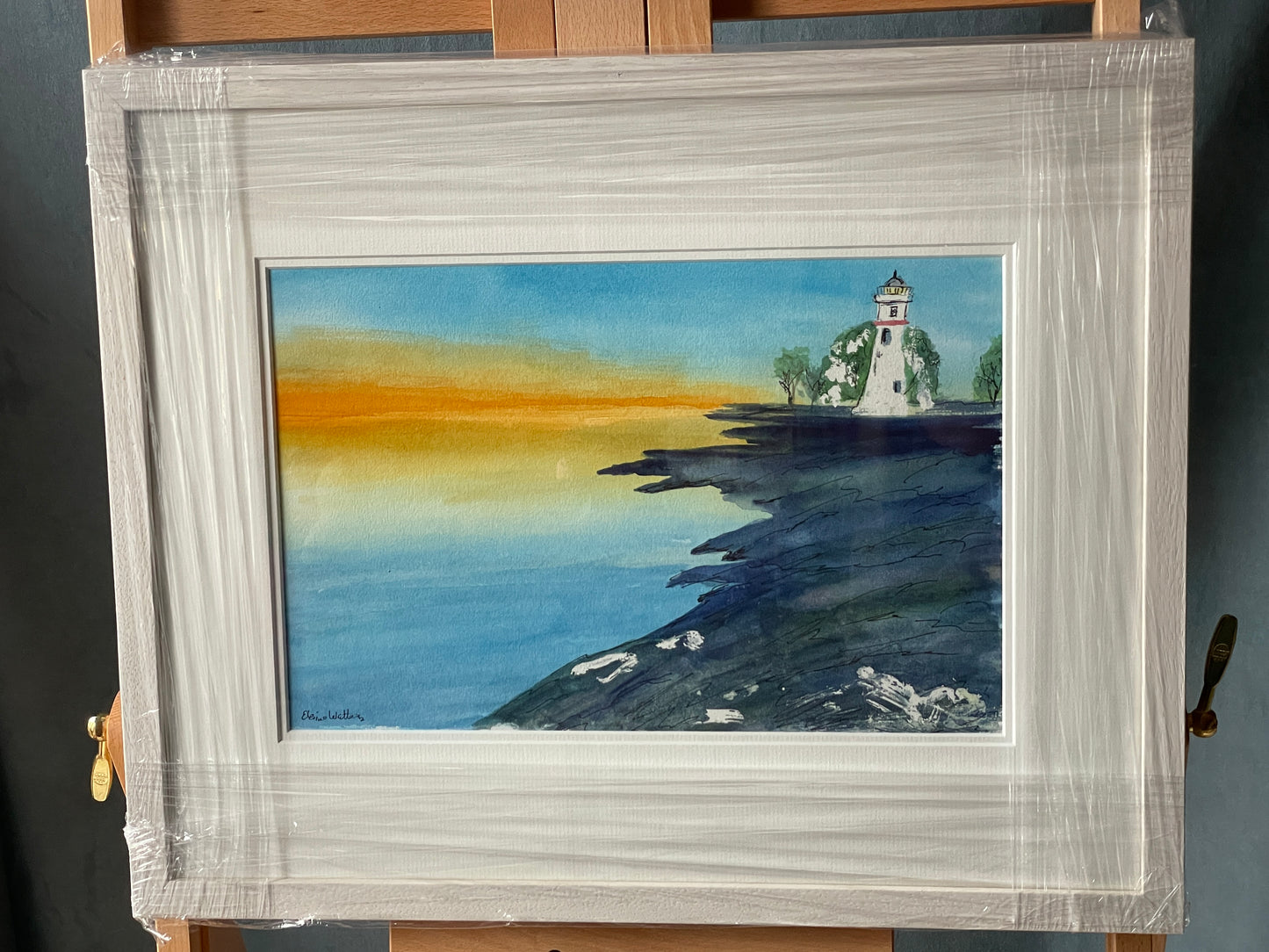 Original Art-Mixed Media - Lighthouse in evening light