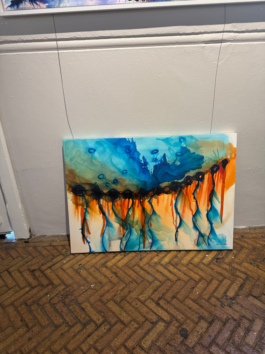 Original Art-Alcohol Ink-When the sky fell into the land