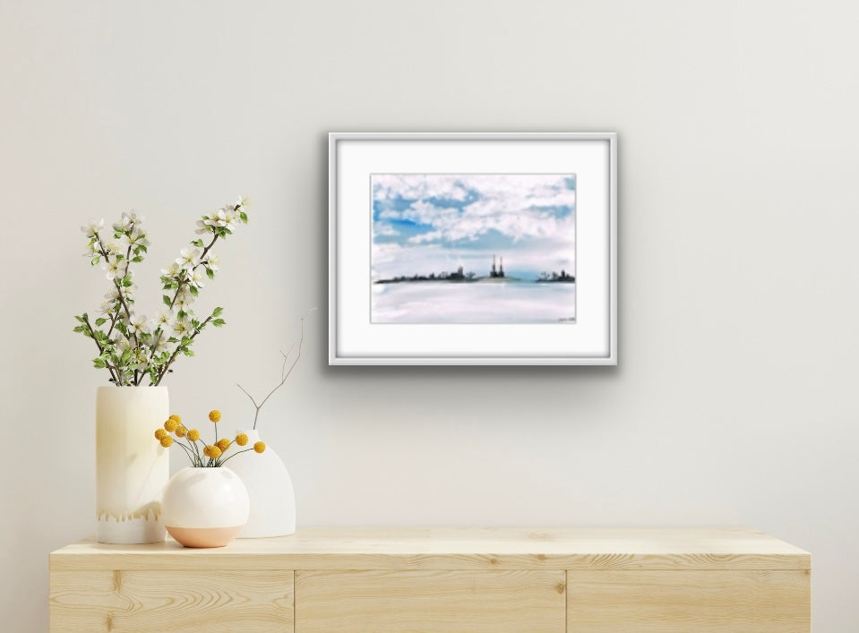 Watercolour - Blue Sky Day overlooking Sandymount Beach