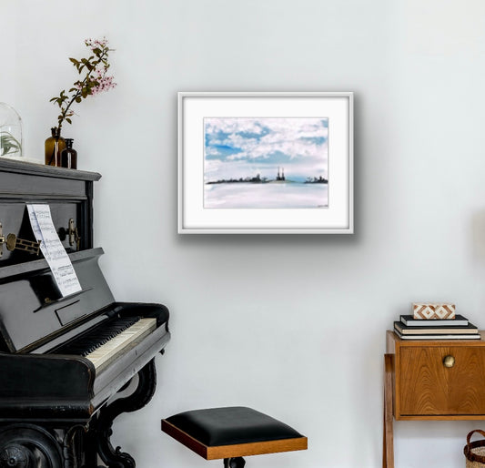 Original Art-Watercolour - Blue Sky Day overlooking Sandymount Beach