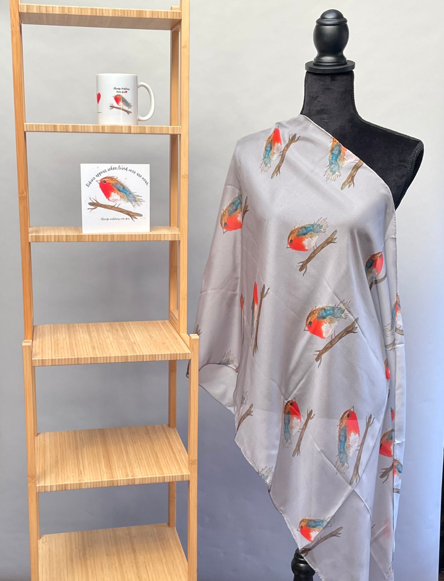 Product-Silk Scarf-Robin (Grey)