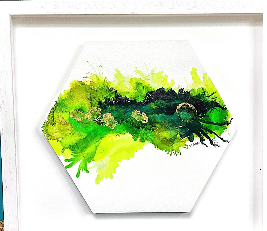 Original Art-Alcohol Ink - The  Chakra Series-The Heart Chakra-(Green Hexagon).