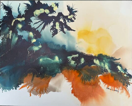 Abstract art painting media alcohol ink  with colourful brush strokes on a canvas surface