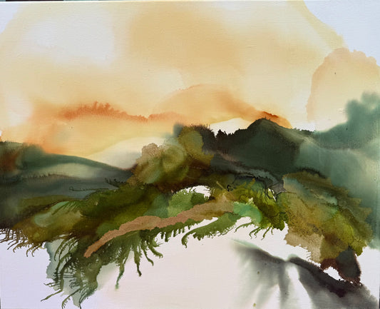Original Art-Alcohol Ink-Light over quiet fields