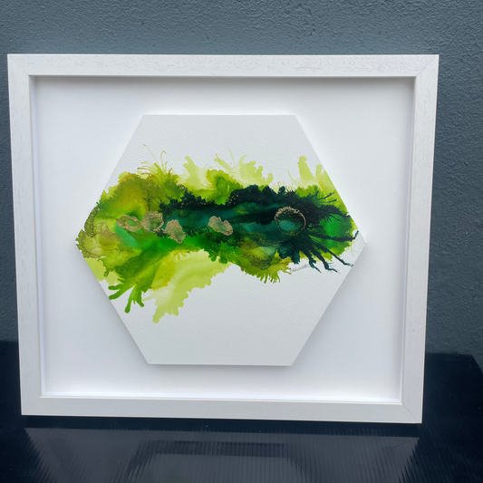 Original Art-Alcohol Ink - The  Chakra Series-The Heart Chakra-(Green Hexagon).