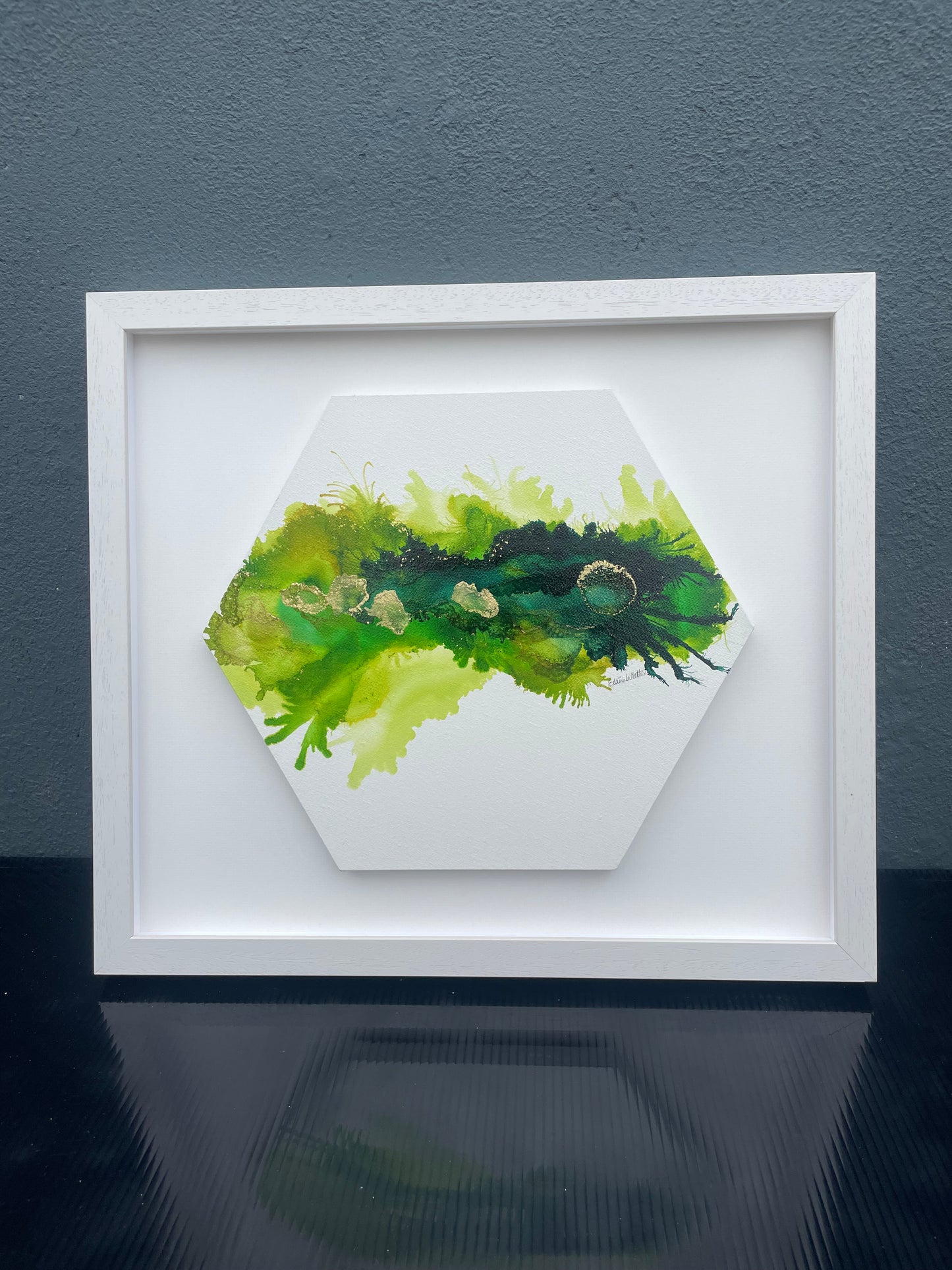 Original Art-Alcohol Ink - The  Chakra Series-The Heart Chakra-(Green Hexagon).