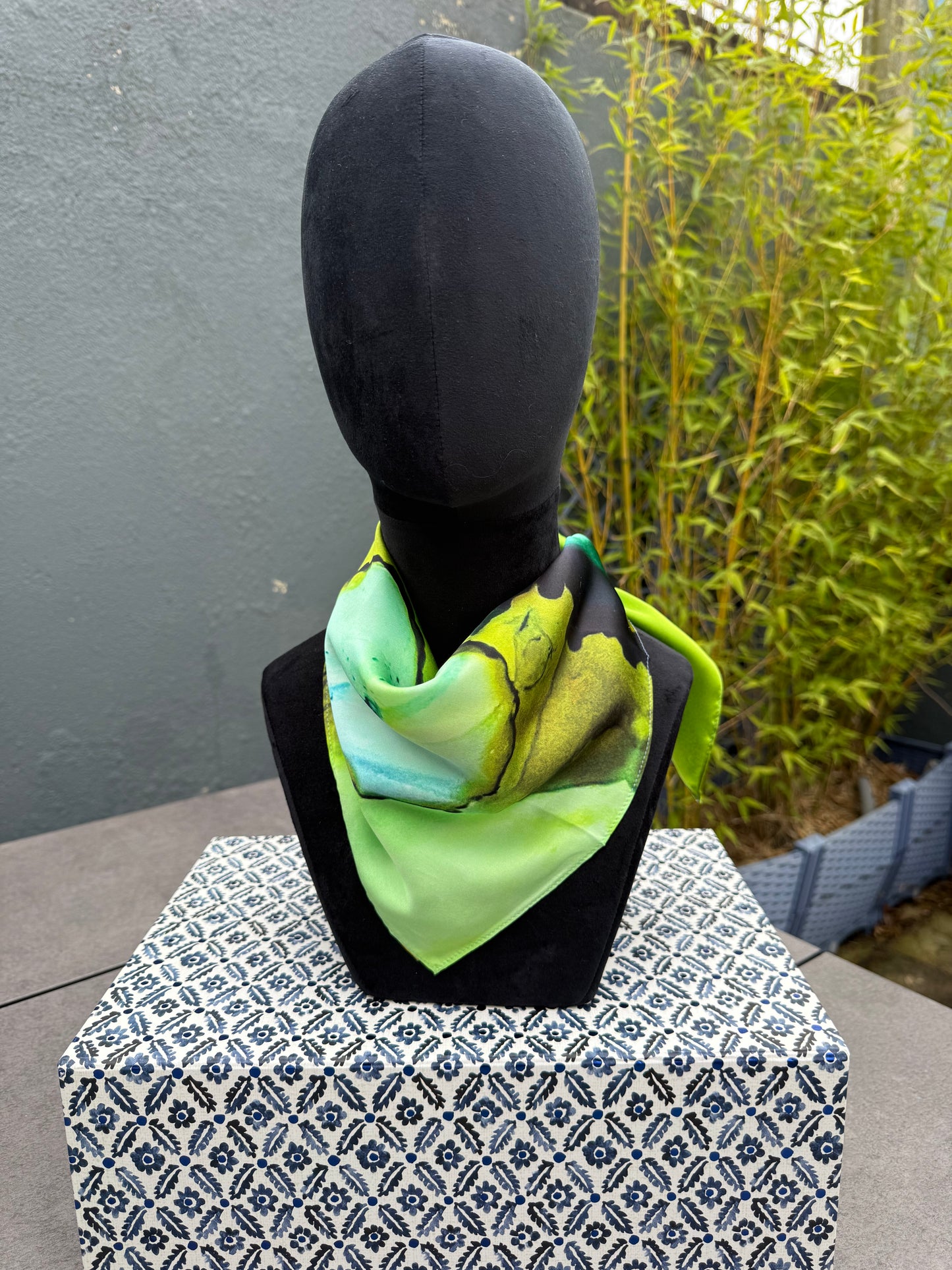 Product-Silk Scarf-Small Square 65x65cm-Peacock Plume