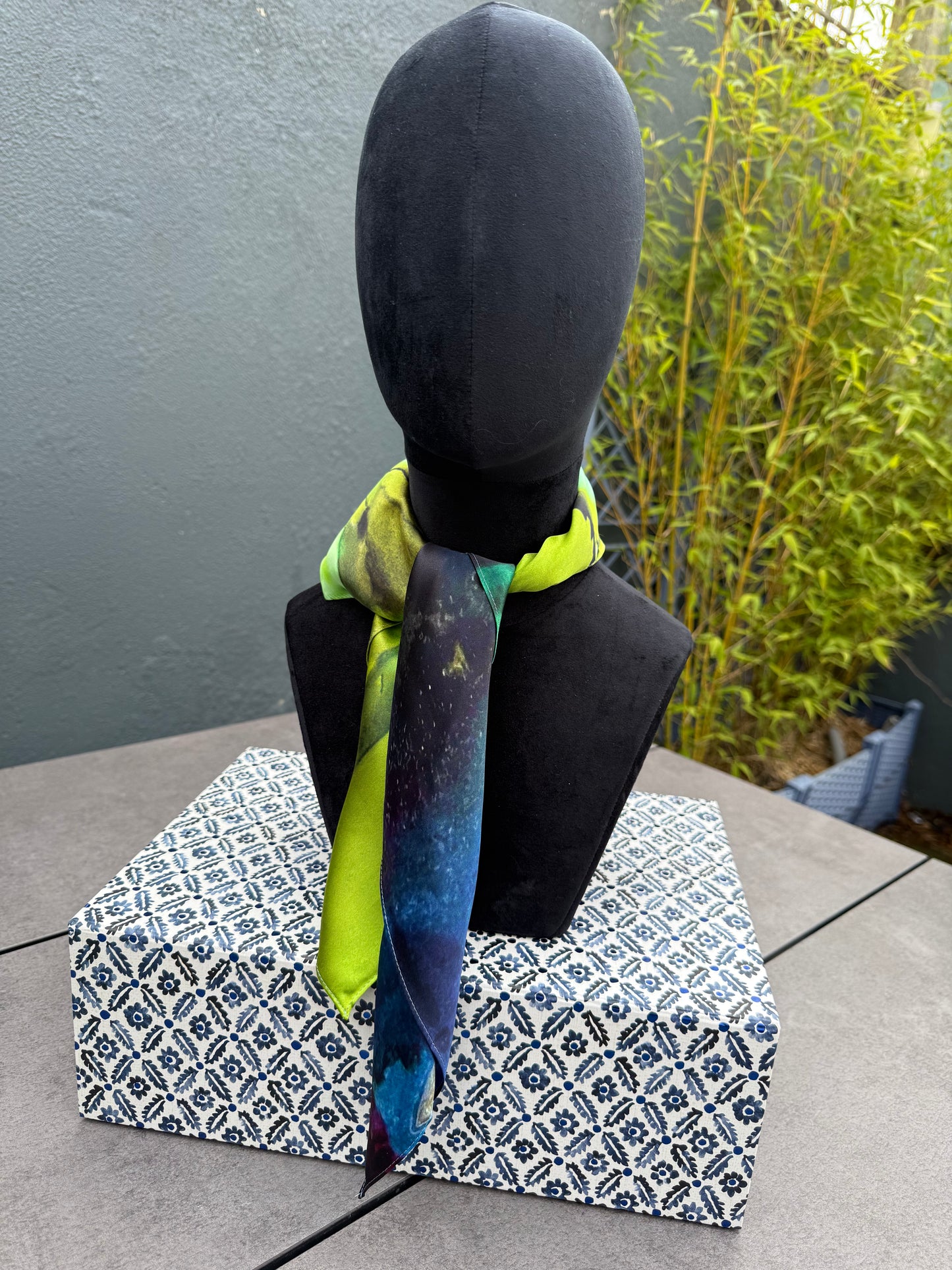 Product-Silk Scarf-Small Square 65x65cm-Peacock Plume