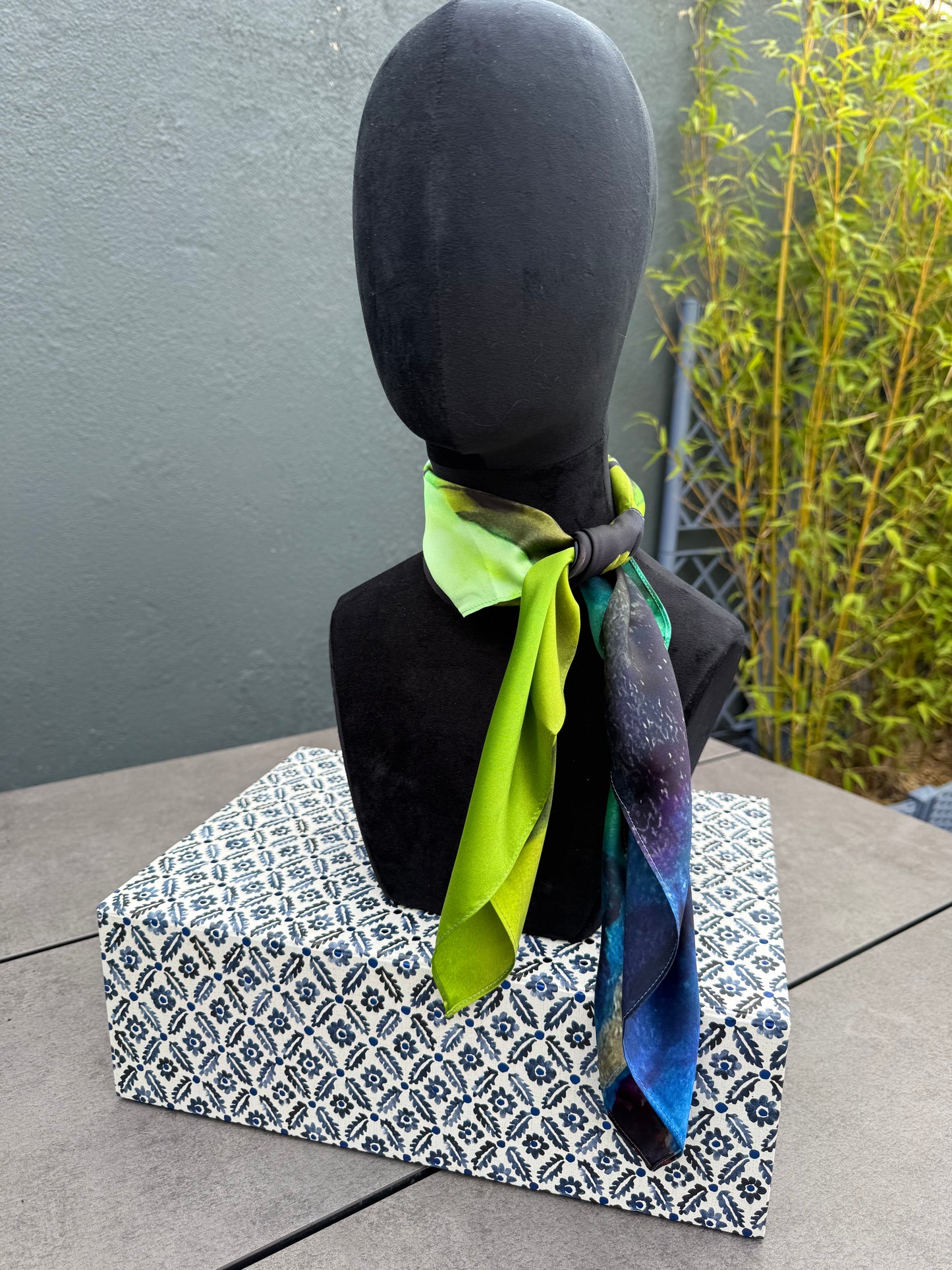 Product-Silk Scarf-Small Square 65x65cm-Peacock Plume