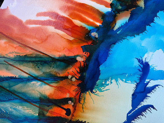 Original Art-Alcohol Ink-Beneath a wandering sky