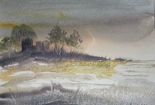 Sold-Original Art-Watercolours-Castle on a hill