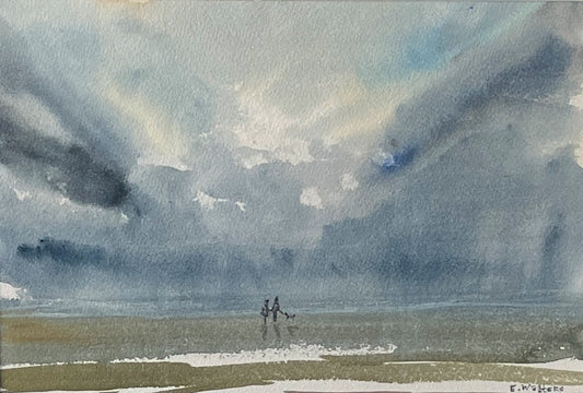 Original Art-Watercolour-Couple Walking on Sandymount Beach