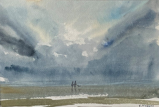 Watercolour-Couple Walking on Sandymount Beach