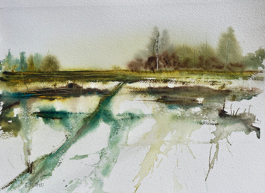 Original Art-Watercolour - Green Fields