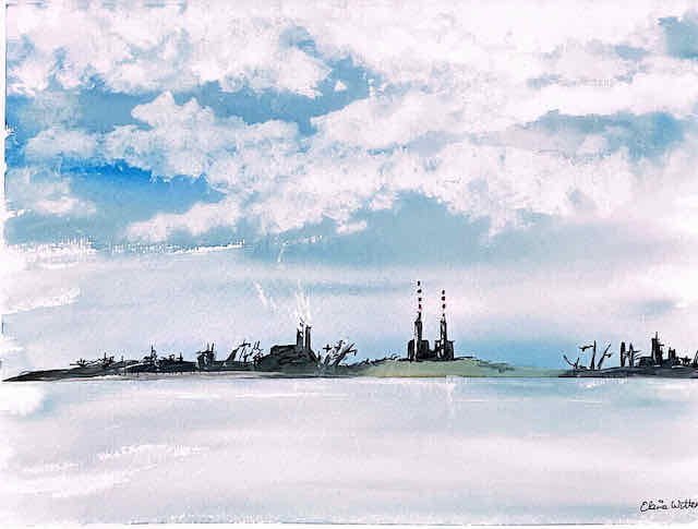 Watercolour - Poolbeg chimneys (SOLD)