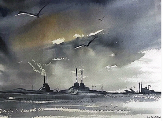 Watercolour -As evening falls over Dublin Bay (Original Art)